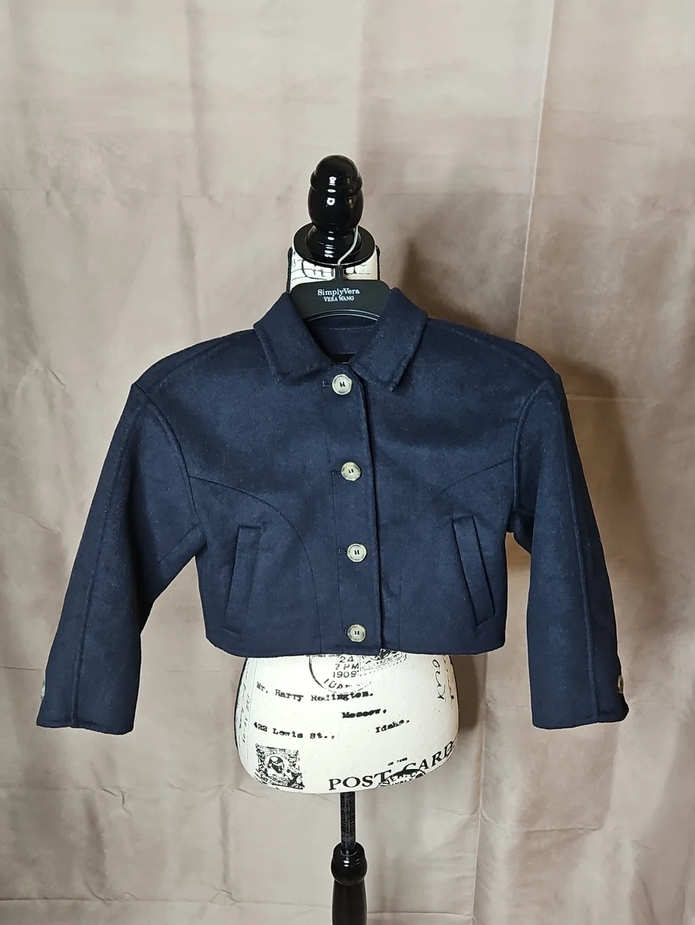 Zara Girl's Navy Wool-Blend Cropped Peacoat Size 6/7